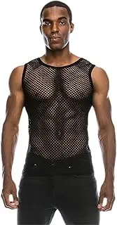 [Bollrllr] Men's Sheer Sexy Mesh T-Shirt Sheer Fishnet Long Sleeve Singlet Nightclub Party Show Tops T-Shirts