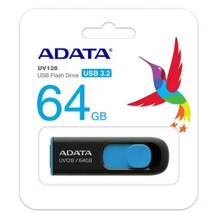 《log》ADATA 隨身碟 威剛 隨身碟 UV128 64G 64GB USB3.2 隨身碟 行動碟 黑藍 伸縮碟