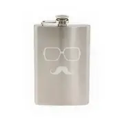 Glasses with Mustache #4 - Hipster Style Fancy Goofy -8 oz etched flask
