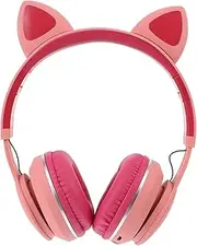 ARTIBETTER 1pc Cat Ear Over The Ear Headphone Computer Foldable Pink Abs