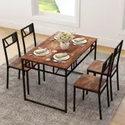 Costway5 Piece Dining Table Set with Wood Like Tabletop and Metal Frame-Coffee
