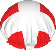 Denmark Danish Flag Print Various Activities Shower Cap Reusable Soft And Lightweight Bath Hair Cap Long Hair