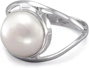 [JewelryWeb] 925 Sterling Silver 10mm Freshwater Cultured Pearl Ring With Open Band Design Size 8-Band Style-Ring for Women and Men