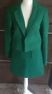 Belle Vere Green Women Suit Cropped Jacket Blazer Mini Skirt New NWT Size 6 S
