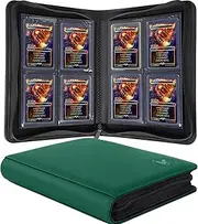 KUOOKING Toploader Binder, Holds 112+ Toploaders, 4 Pocket Top Loader Card Storage Case, Double-Sided Pockets for trading card in 3 x 4'' Toploaders（Green）