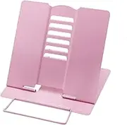 Desk Book Stand WorthPlanet Metal Reading Rest Book Holder Lightweight Bookstand with 6 Adjustable Angles and Paper Page Clip for Textbook, Recipe, Magazine, Paper Tablet W160002 (Pink)