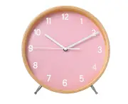 Table clock wooden silent battery power supply-table clock round children's wall clock pink