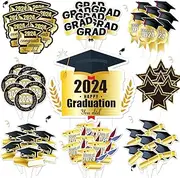 72pcs Graduation Cupcake Toppers 2024 Cake Topper Decorations Black and Gold Class of 2024 Congrats Grad Theme Party Supplies Graduate Party Cake Picks