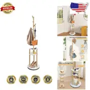 Space-Saving Solid Wood Coat Rack with 6 Hooks and 3 Shelves - Easy Assembly