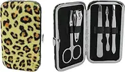 5-Piece Manicure Grooming Kit Set in Leopard Print Travel Case (Clipper, Scissor, Double-Sided Push Stick, Nail File, Tweezers)