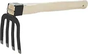 Daseeme Four-Toothed Rake with Short Wooden Handle, Bendproof Garden Hand Rake Tool, Great for Loosening or Weeding Soil