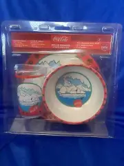 Vintage Coca-Cola 3 Piece Kids Set Bowl Plate Mug Gibson 2001 Polar Bear Snow