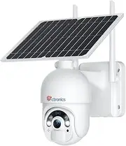 Ctronics 2.5K 4MP Security Cameras Wireless Outdoor, WiFi Solar Security Camera 2560 * 1440P 10000mAh Battery Powered, 360° PTZ, Color Night Vision, PIR Human Detection, 2-Way Audio, IP66