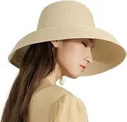 [YEKEYI] Sun Hats for Women, Wide Brim Beach Hat, Foldable Travel UPF Straw Hat for Summer, UV Hat, Beige, One Size, Beige, One size
