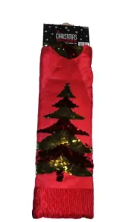 50” Christmas Shoppe Tree Skirt Red Satin Red Green Reversible Sequined Trees