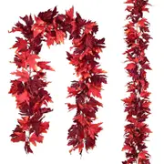 Catzon 2 Pcs 1.8m Autumn Garlands Maple Leaf for Thanksgiving Decor-Dark Red