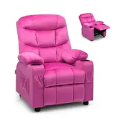 Costway Kids Velvet Sofa Adjustable Recliner with Cup Holder&Side Pocket Pink