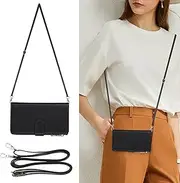 Cavor for iPhone 12 Mini Case 5.4 inch PU Leather Folio Flip Wallet Back Cover Magnetic Case with Long Shoulder Lanyard Zipper Coin Purse 9 Card Holder Kickstand Wristlet Strap-Black
