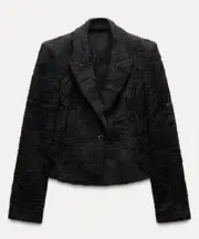 ZARA NWT TEXTURED Flower Tailored BLAZER JACKET Top BLACK Sz: XL