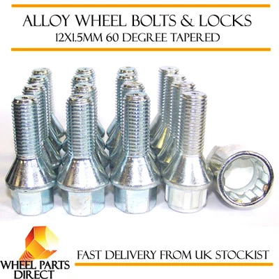 Wheel Bolts & Locks (12+4) 12x1.5 Nuts for Renault Kangoo (5 Stud) [Mk2] 08-16