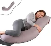 J-Shape Pregnancy Pillow - 145 x 45 cm Positioning Pillow for Side Sleepers - Ergonomic Nursing Pillow & Side Sleeper Pillow in Grey