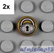 LEGO - 2x Padlock w/ Keyhole 1x1 Round Pearl Gold Printed Tile Coffin Minifigure