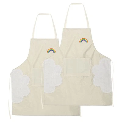 2pcs Bib Apron 72x65cm Unisex Cooking Aprons with Hand Wipe, Milky White