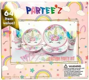 Partee'z Unicorn Party 64 Item Value Kit Convenient Box Tableware & Decorations