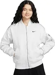 [Nike] Sportswear Women's Reversible Loose Fit Varsity Bomber Jacket, Photon Dust/Photon Dust/Black, MEDIUM, Photon Dust/Photon Dust/Black, Medium