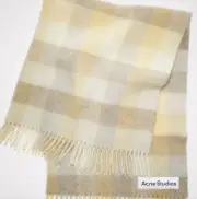 NEW: $580 Acne Studios Check Alpaca Blend Blanket Scarf Pale yellow/beige/grey
