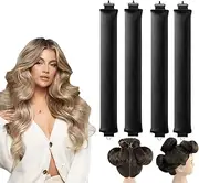 4PCS Heatless Hair Curler, Heatless Curlers Headband, Hair Curlers No Heat for All Hairs Types, Soft Hair Roller for Sleeping, Heatless Curling Set Overnight Curls (Black, 4 Pack (without Silk Head Scarf))