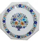 24" white Marble Table Top Semi Precious Stones Inlay With marble Stand