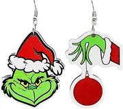 [Yecomsy] Christmas Earring Wooden Grin chmas Drop Earring Handmade Grinchmas Dangle Earrings Accessories for Christmas New Year Party