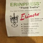 VTG Erinore Irish Linen/Cotton Tablecloth Orange Gold Floral Trellis 64”x104”