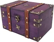 [VELATEMOR] Vintage Treasure Chest Box with Lock, Retro Wooden Jewelry Storage Box, Metal Parts, for Party Stage Props Home Bedroom Decor