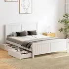 Wooden Bed Frame Quenn Double King Single Base with Drawers White META Oikiture