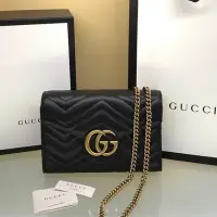 在飛比找Yahoo!奇摩拍賣優惠-正品GUCCI GG Marmont  黑色 牛皮 肩背包 