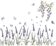 3D Romantic Lavender Wall Sticker Flowers Butterflies Greenery Wallpaper Peel and Stick Wall Art Decor Removable PVC Garden Decal for Girls Bedroom Bathroom Study Living Room Home Decortion (A)