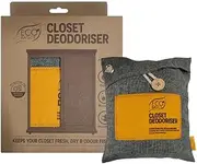 Eco Basics Closet Deodoriser – 21x16.5x7 cm. Bamboo charcoal absorbs moisture & odors, recharges in sunlight monthly. Lasts 1 year; compostable for soil enrichment. Eco-friendly freshness for closets.