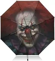 [PDZRMY] UV Protection Travel Umbrella Rede Hair Scary Clown Compact for Rain and Sun - Auto Open and Close UPF 50+ Windproof Portable 46” Sun Umbrella for Women and Men