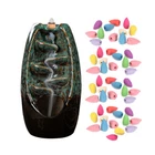 Incense Holder Ceramic Backflow Waterfall Incense Burner with 50 Cones (D) HOT