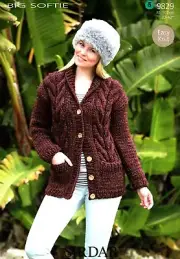 CARDIGAN Sirdar Big Softie ~Pattern #9829 ~Fits Bust Size 32" to 42" See Below