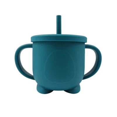 Silicone Non-spill Sippy Straw Cup First Stage - Ocean Blue