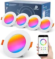 DUSKTEC RGB LED Downlights Ceiling 10W, Colour Changing Spot Lights Dimmable 95-110mm Cutout, Smart Bluetooth Recessed White Spotlights 4 inch, IP44 Ultra Slim APP Controlled Kitchen Lighting 4 Pack