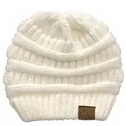 Nevenka Soft Stretch Cable Knit Hat Ponytail Beanie Winter Hat For Women-White