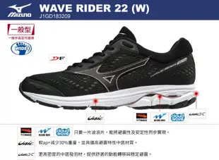 MIZUNO 女 慢跑鞋 路跑鞋 健走鞋 WAVE RIDER22 粉J1GD183165 黑J1GD183209 寬楦