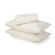 Gingham Cotton Flannelette Sheet Set - King Bed, Tan