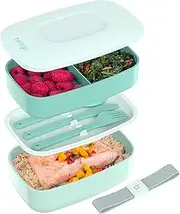 Bentgo® Classic - Adult Bento Box, All-in-One Stackable Lunch Box Container with 3 Compartments, Plastic Utensils, and Nylon Sealing Strap, BPA Free Food Container (Coastal Aqua)