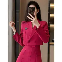 在飛比找ETMall東森購物網優惠-外套女玫紅色連衣裙職業西裝外套