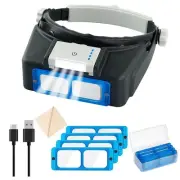 Headband Magnifier with LED Light, Rechareable 1.5X - 3.5X Optical Magnifying...